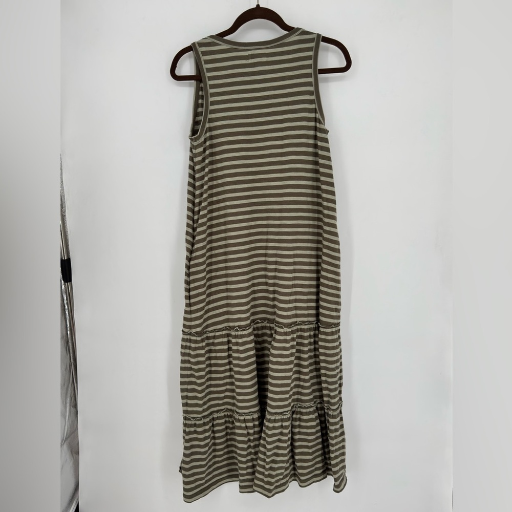 Pact Organic Cotton Olive Green Stripe Relaxed Slub Patio Dress - Picture 3 of 5